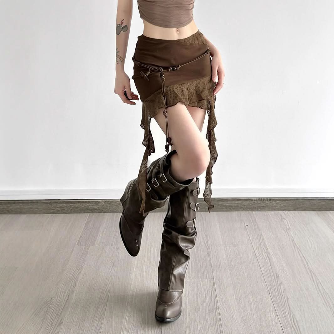 Autumn Pixie Dust Asymmetrical Ruffle Mini Skirt - Boho Chic & Fairycore Fall Fashion