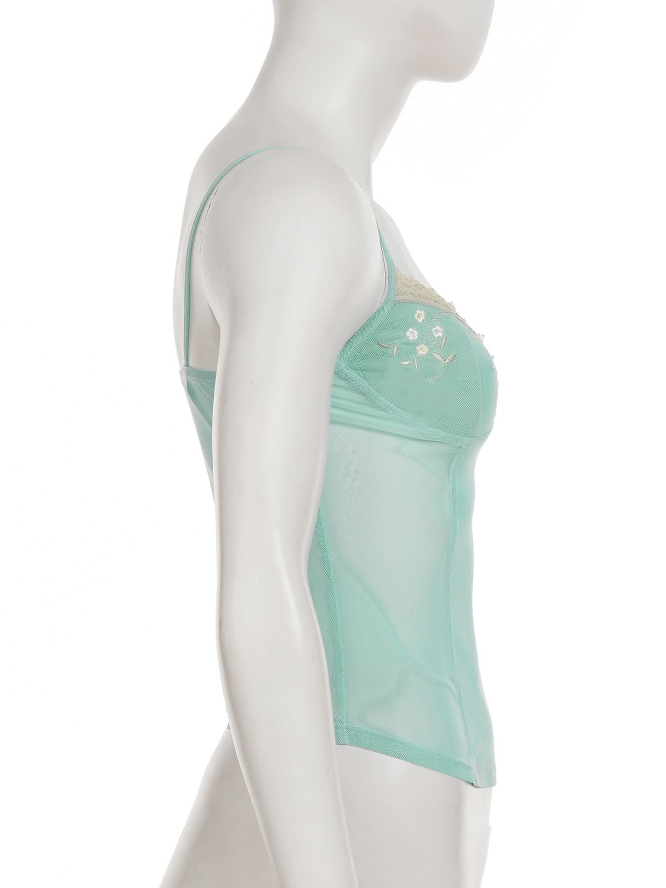 Coquette Dream: Floral Embroidered Mesh Corset Top with Lace Trim - Y2K Mint Green Camisole