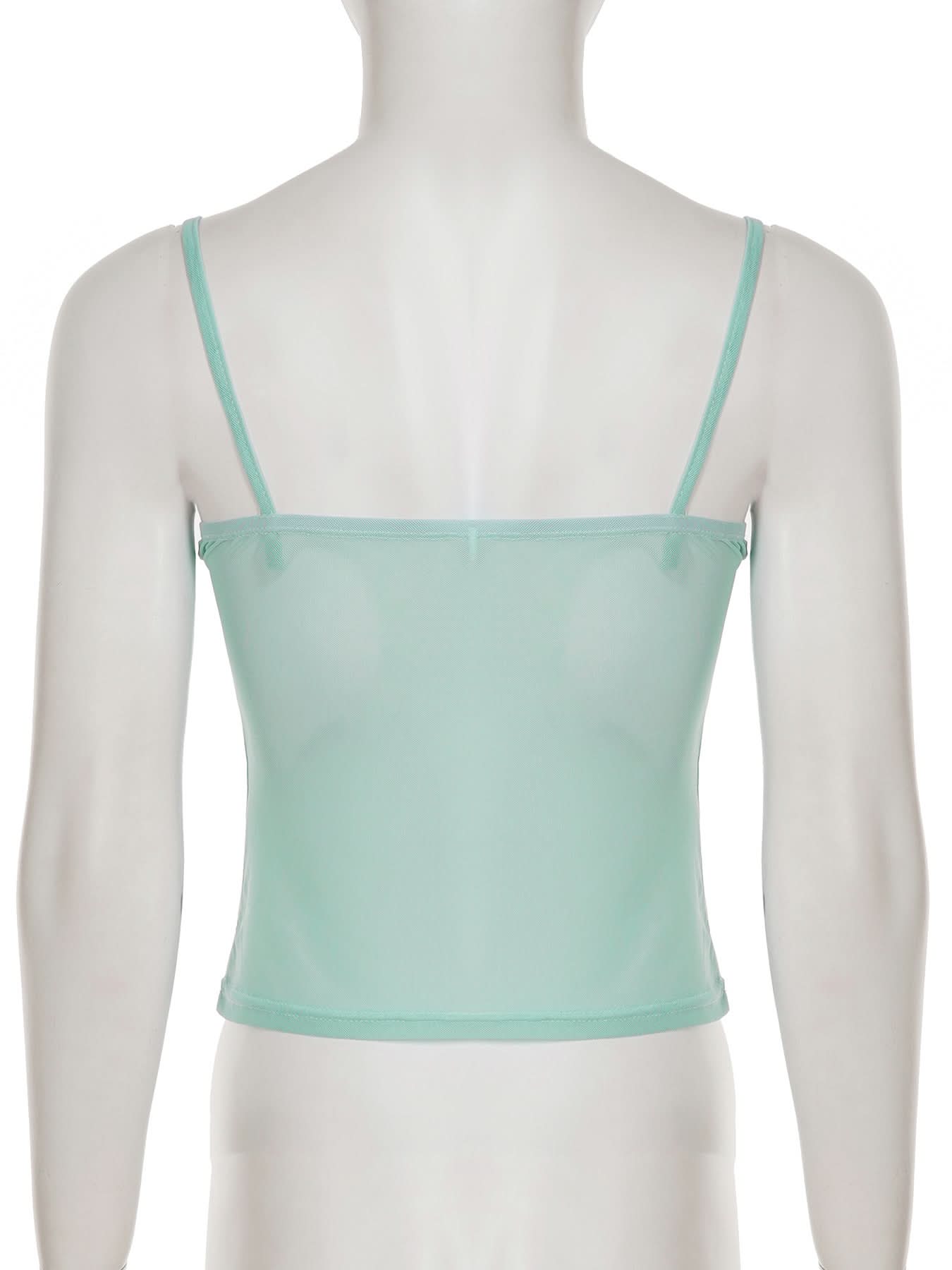 Coquette Dream: Floral Embroidered Mesh Corset Top with Lace Trim - Y2K Mint Green Camisole