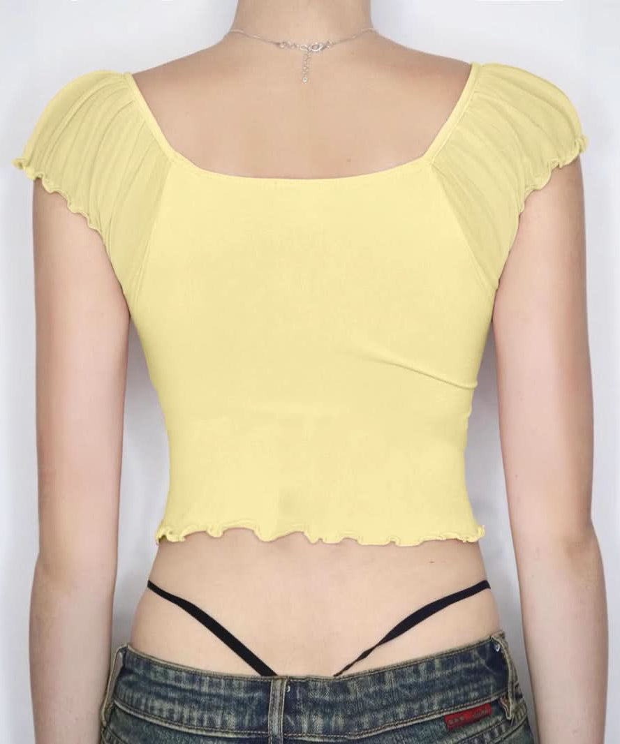 Butter Yellow Ruffle Crop Top | Sweetheart V-Neck Soft Knit for Effortless Fall Style