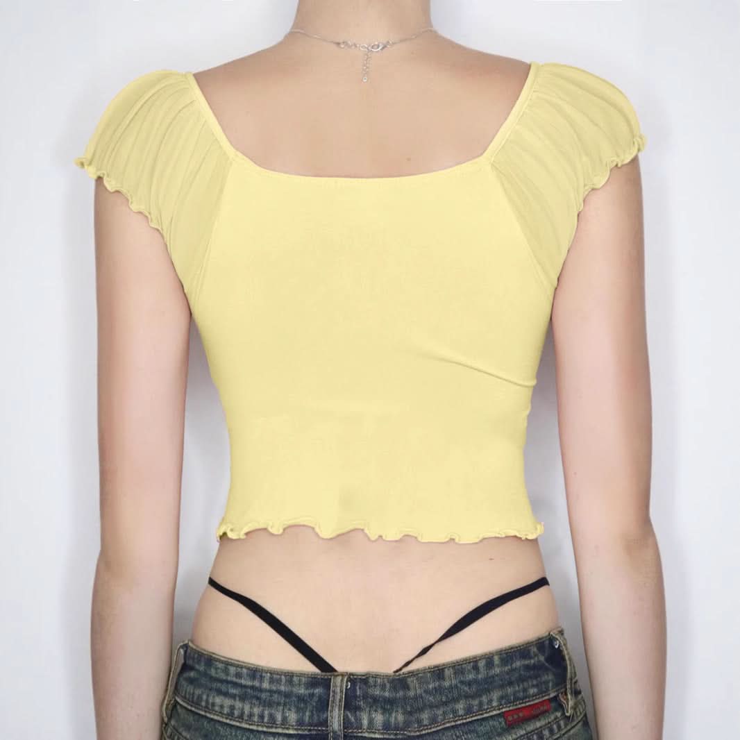 Butter Yellow Ruffle Crop Top | Sweetheart V-Neck Soft Knit for Effortless Fall Style
