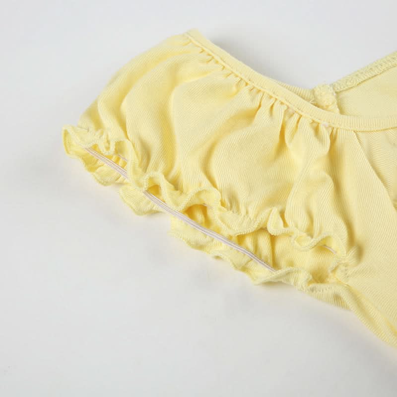 Butter Yellow Ruffle Crop Top | Sweetheart V-Neck Soft Knit for Effortless Fall Style