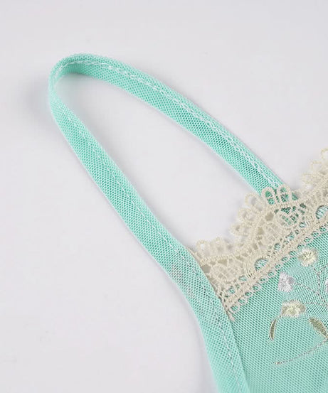 Coquette Dream: Floral Embroidered Mesh Corset Top with Lace Trim - Y2K Mint Green Camisole