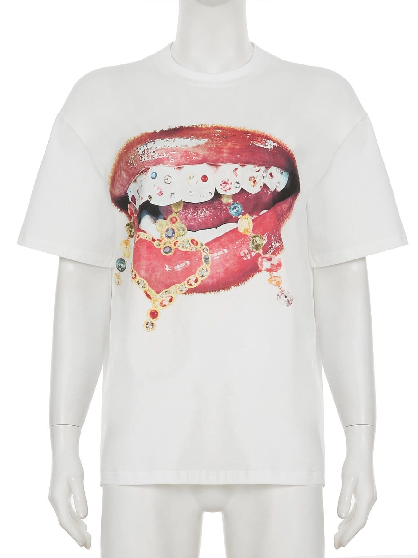 Glam Grills & Dripping Jewels Graphic Tee - Edgy Fall Statement Top for Women