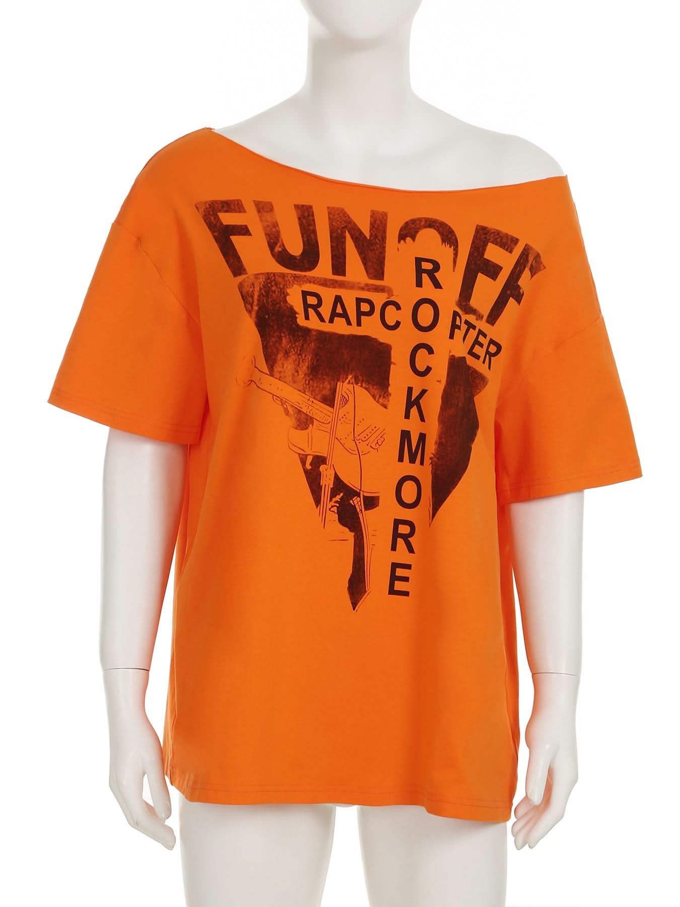 FUN OFF Rockmore Oversized Off-Shoulder Graphic Tee for Women | Edgy Fall Streetwear Top | Halloween Vibe