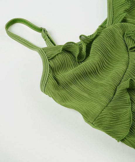 Y2K Fairy Grunge Green Ruffle Cami Top - Textured Split Hem & Sheer Layering