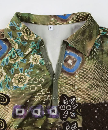 Fall Chic Y2K Abstract Print Collared V-Neck Top - Cap Sleeve & Fitted