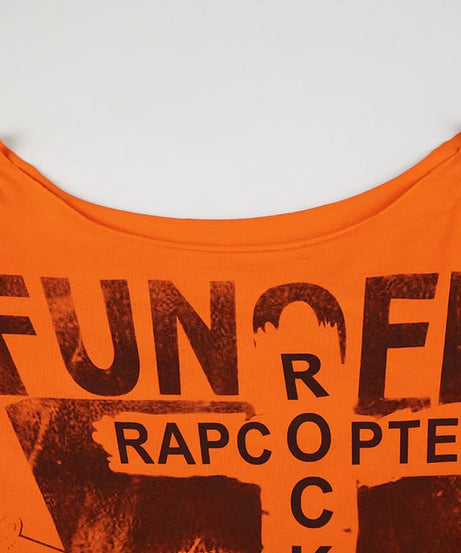 FUN OFF Rockmore Oversized Off-Shoulder Graphic Tee for Women | Edgy Fall Streetwear Top | Halloween Vibe