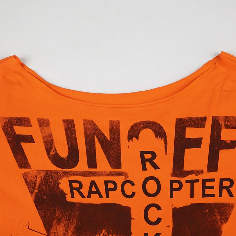 FUN OFF Rockmore Oversized Off-Shoulder Graphic Tee for Women | Edgy Fall Streetwear Top | Halloween Vibe