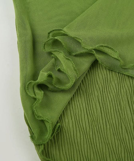 Y2K Fairy Grunge Green Ruffle Cami Top - Textured Split Hem & Sheer Layering