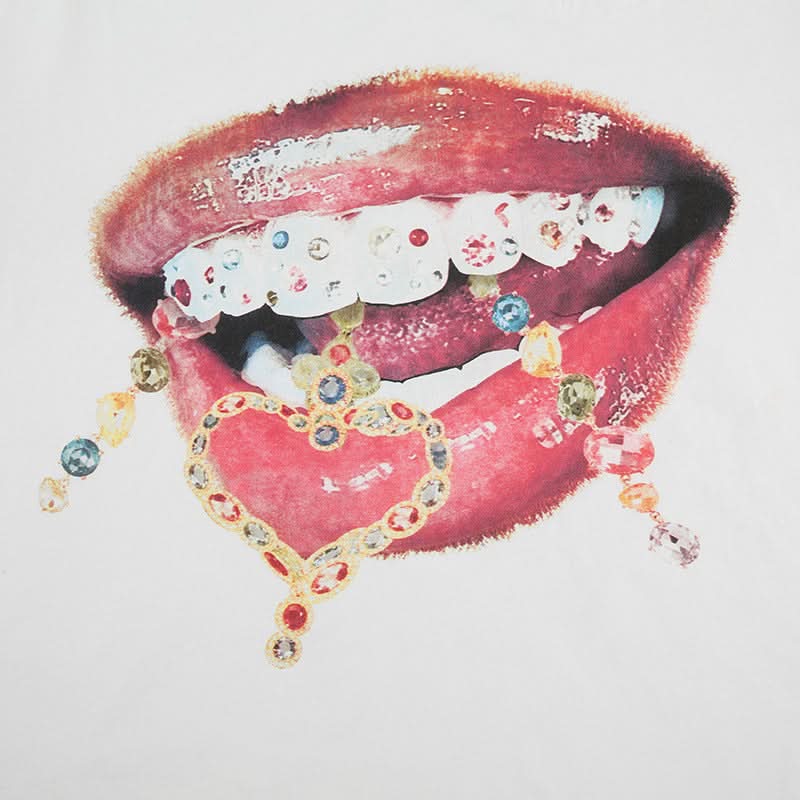 Glam Grills & Dripping Jewels Graphic Tee - Edgy Fall Statement Top for Women