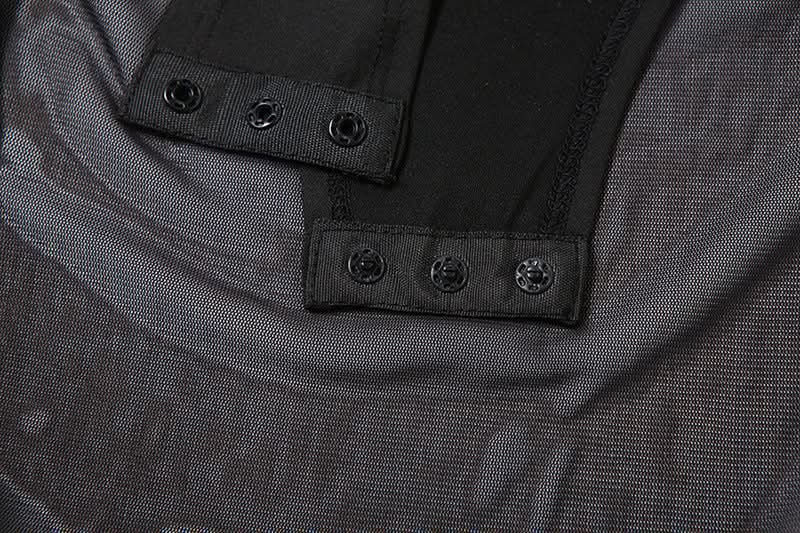 Gothic Siren Strapless Mesh Bodysuit Dress - Dramatic Asymmetrical Drape for Halloween & Fall Parties