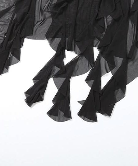 Gothic Siren Strapless Mesh Bodysuit Dress - Dramatic Asymmetrical Drape for Halloween & Fall Parties