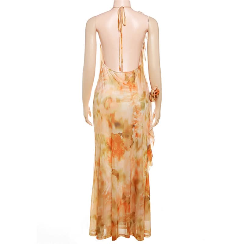 Enchanting Fall Bloom Cowl Neck Maxi Dress with 3D Rose Appliques