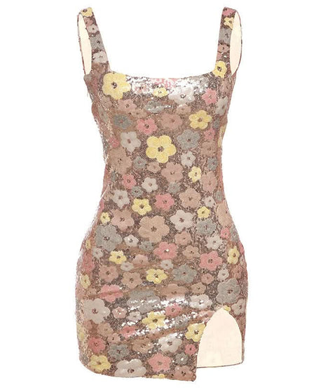 Dazzling Floral Sequin Mini Dress with Slit – Your Ultimate Holiday & Party Statement Piece