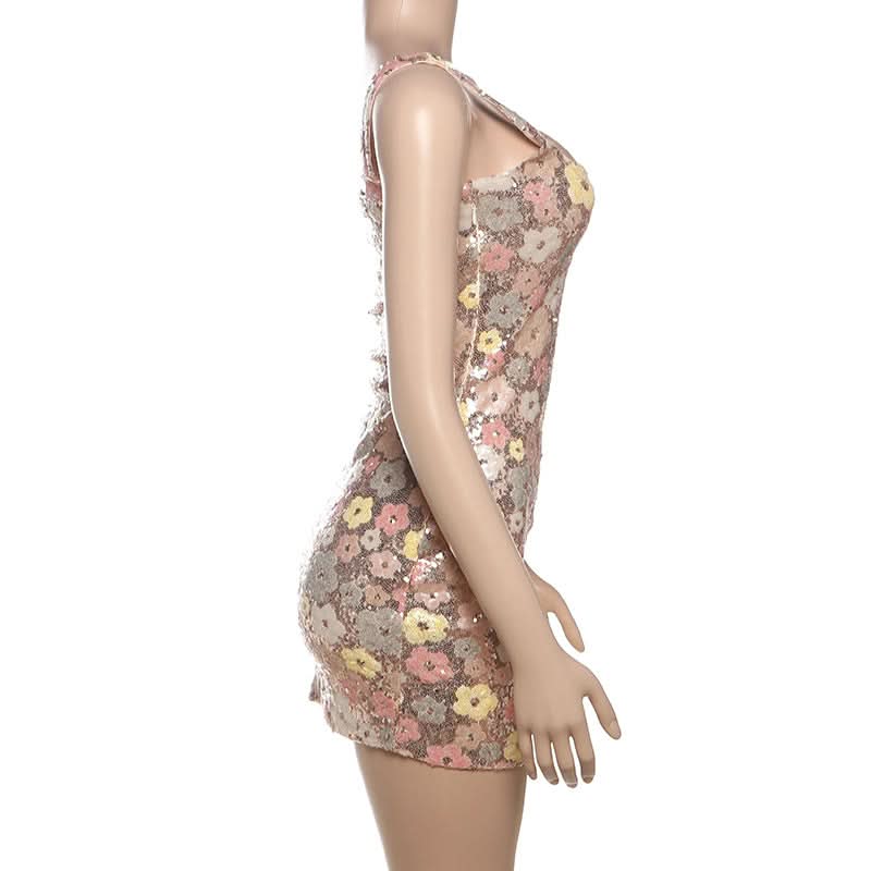 Dazzling Floral Sequin Mini Dress with Slit – Your Ultimate Holiday & Party Statement Piece