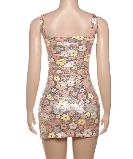 Dazzling Floral Sequin Mini Dress with Slit – Your Ultimate Holiday & Party Statement Piece
