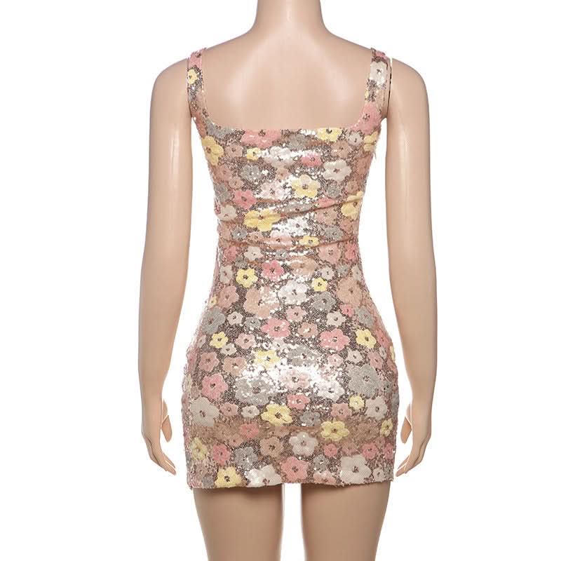 Dazzling Floral Sequin Mini Dress with Slit – Your Ultimate Holiday & Party Statement Piece
