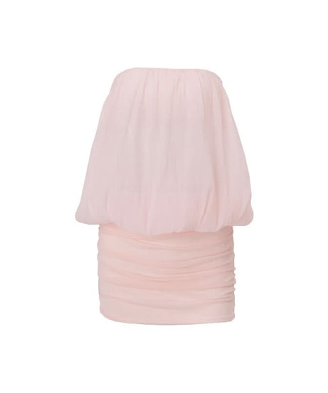 Blush Pink Backless Ruched Mini Dress - Strapless Holiday Party & Night Out Glam
