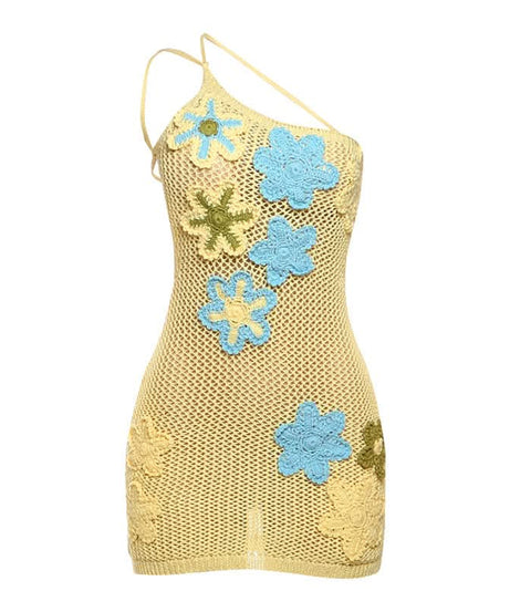 Dreamy Floral Crochet One-Shoulder Mini Dress - Your Chic Escape for Sunny Destinations