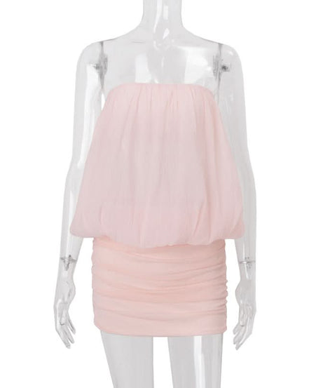 Blush Pink Backless Ruched Mini Dress - Strapless Holiday Party & Night Out Glam