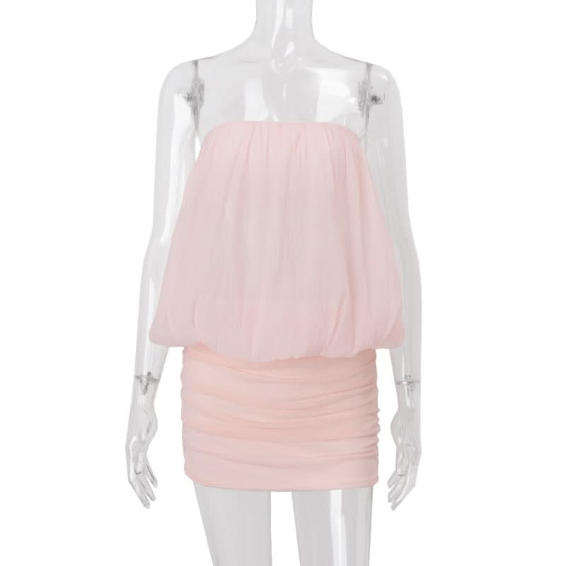 Blush Pink Backless Ruched Mini Dress - Strapless Holiday Party & Night Out Glam