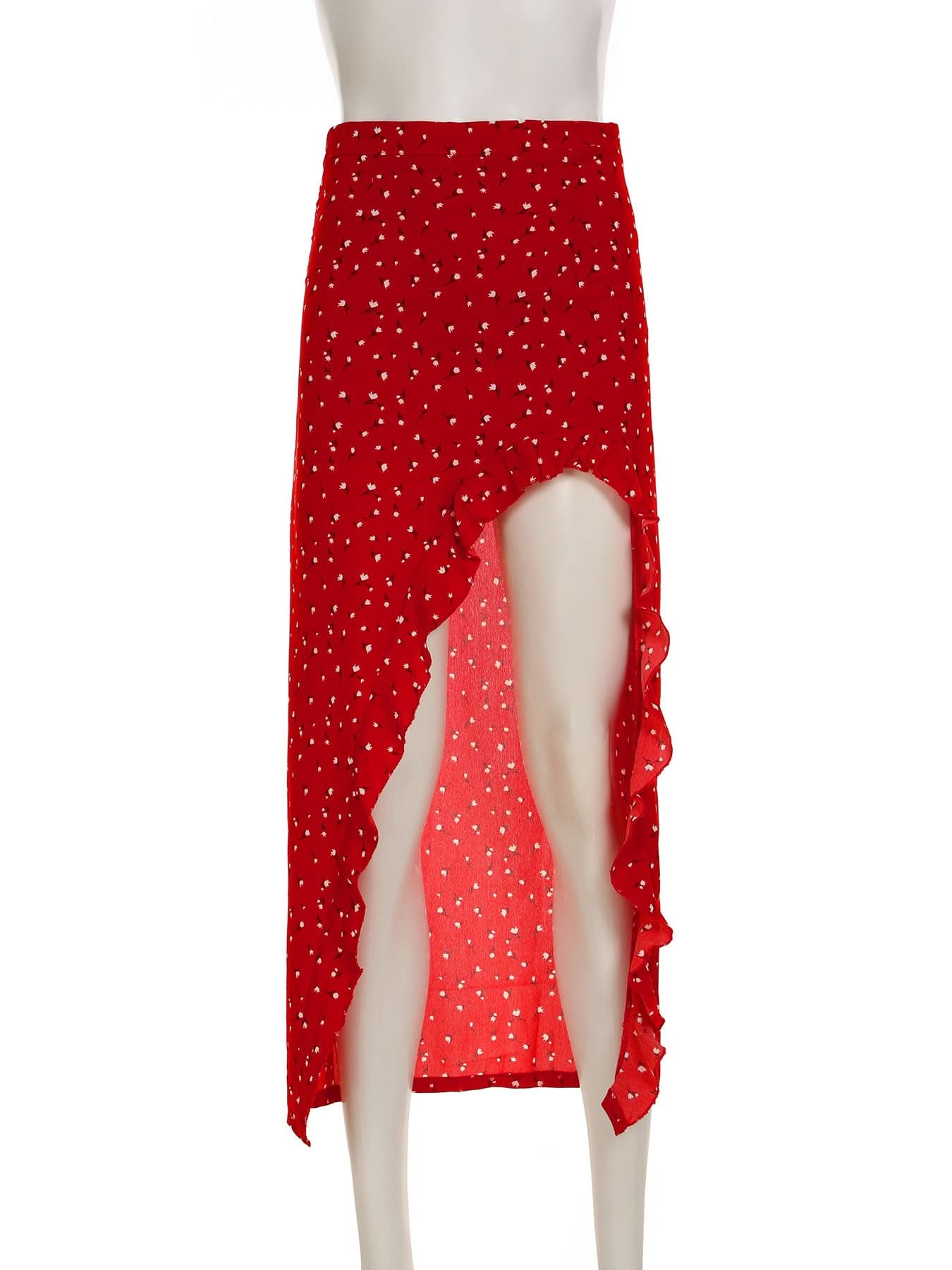 Autumn Chic Red Polka Dot Ruffle Slit Midi Skirt - Versatile & Flattering