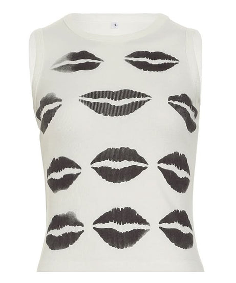 Sultry Lips Print Ribbed Crop Tank Top – Your Fall Fashion & Halloween Layering Essential