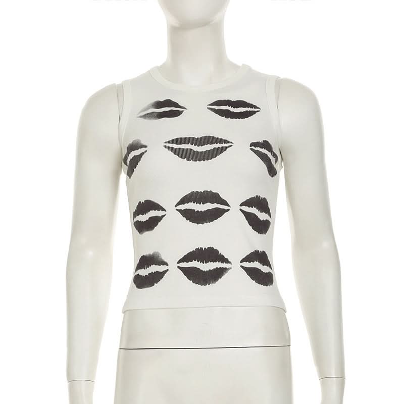 Sultry Lips Print Ribbed Crop Tank Top – Your Fall Fashion & Halloween Layering Essential