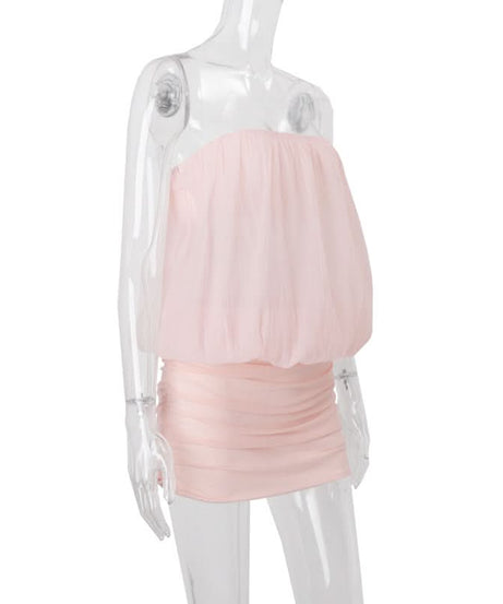 Blush Pink Backless Ruched Mini Dress - Strapless Holiday Party & Night Out Glam