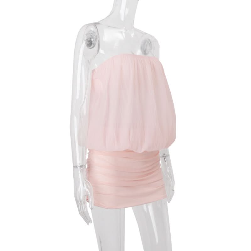 Blush Pink Backless Ruched Mini Dress - Strapless Holiday Party & Night Out Glam