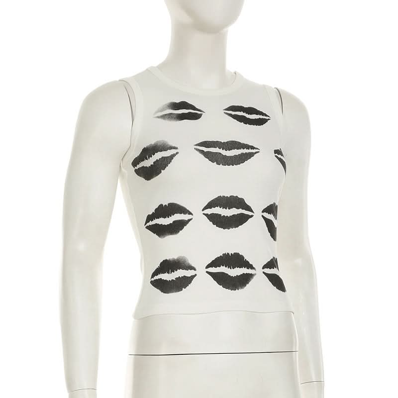 Sultry Lips Print Ribbed Crop Tank Top – Your Fall Fashion & Halloween Layering Essential