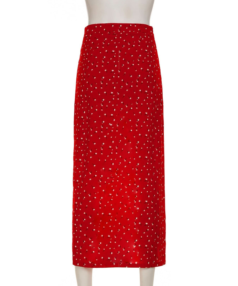 Autumn Chic Red Polka Dot Ruffle Slit Midi Skirt - Versatile & Flattering