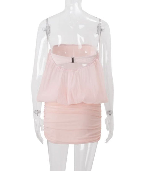 Blush Pink Backless Ruched Mini Dress - Strapless Holiday Party & Night Out Glam
