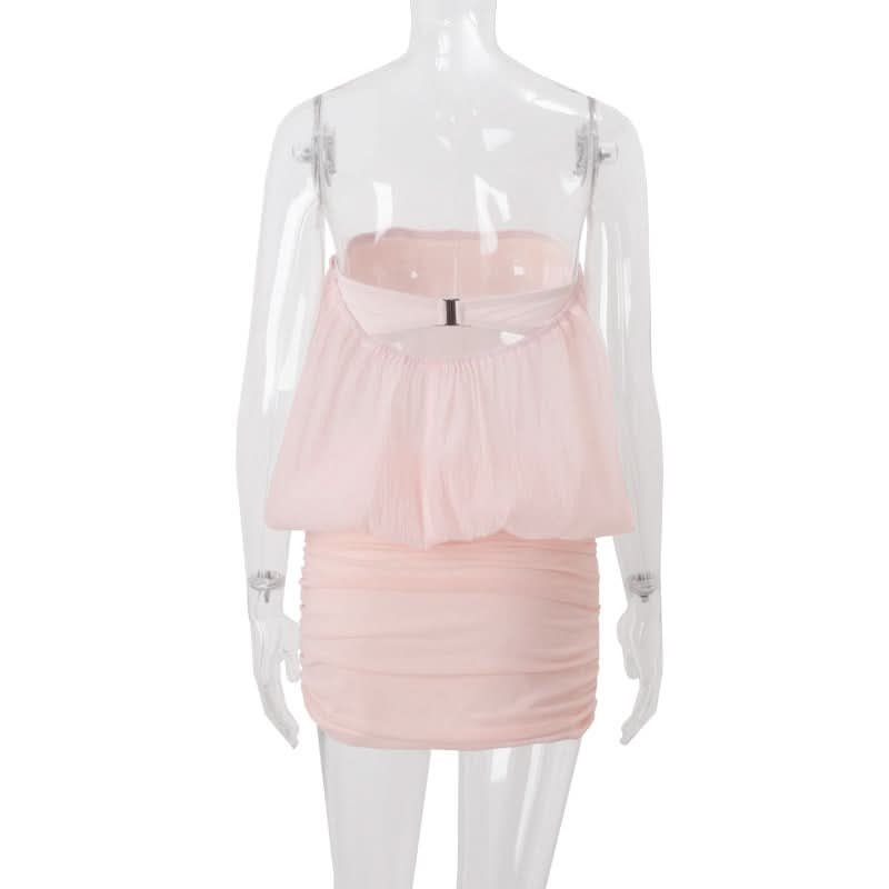 Blush Pink Backless Ruched Mini Dress - Strapless Holiday Party & Night Out Glam