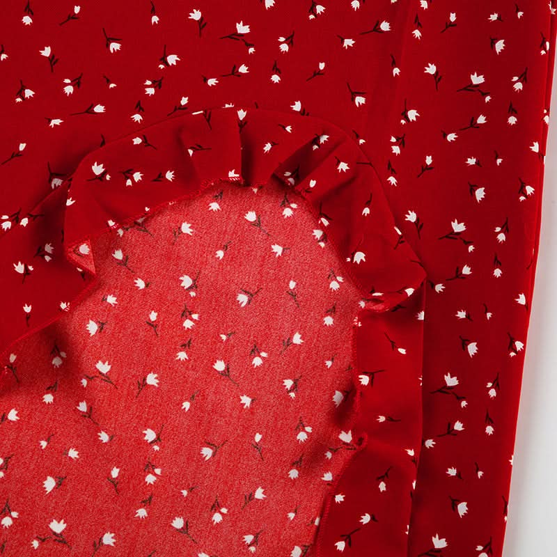 Autumn Chic Red Polka Dot Ruffle Slit Midi Skirt - Versatile & Flattering