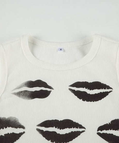 Sultry Lips Print Ribbed Crop Tank Top – Your Fall Fashion & Halloween Layering Essential