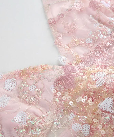 Dazzling Pink Sequin Halter V-Neck Top - Chic Night Out & Fall Event Ready