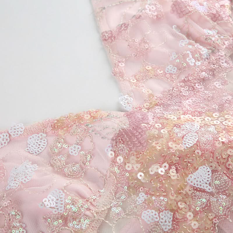 Dazzling Pink Sequin Halter V-Neck Top - Chic Night Out & Fall Event Ready