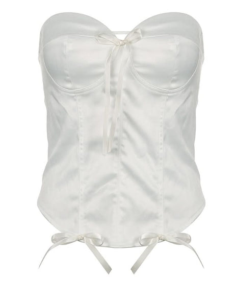 Fall Nights & Holiday Glam: Romantic Sweetheart Satin Corset Top with Bow Ties