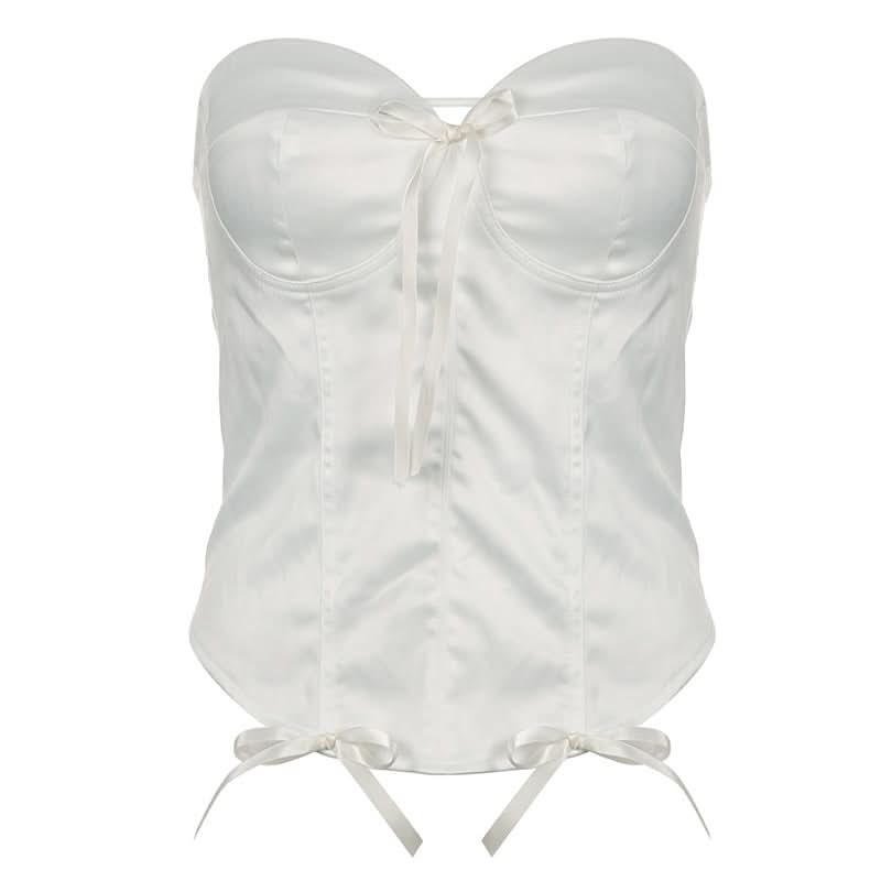 Fall Nights & Holiday Glam: Romantic Sweetheart Satin Corset Top with Bow Ties