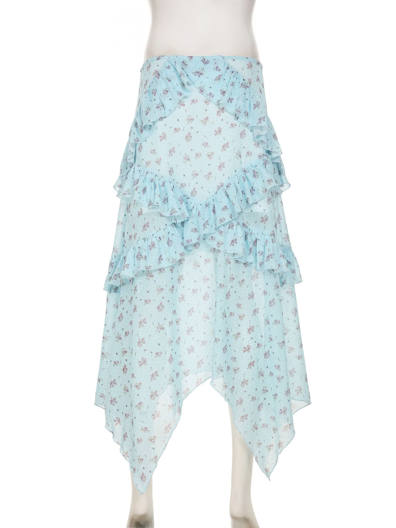 Whimsical Blue Floral Ruffle Tiered Maxi Skirt - Asymmetrical Hem for Effortless Fall Style