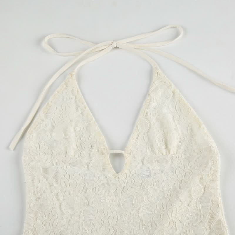 Ivory Lace Tiered Ruffle Halter Mini Dress - Your Ultimate Fall Getaway & Resort Essential