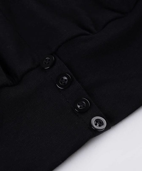 Effortless Fall Chic: Black Halter V-Neck Top with Backless Design & Button Detail