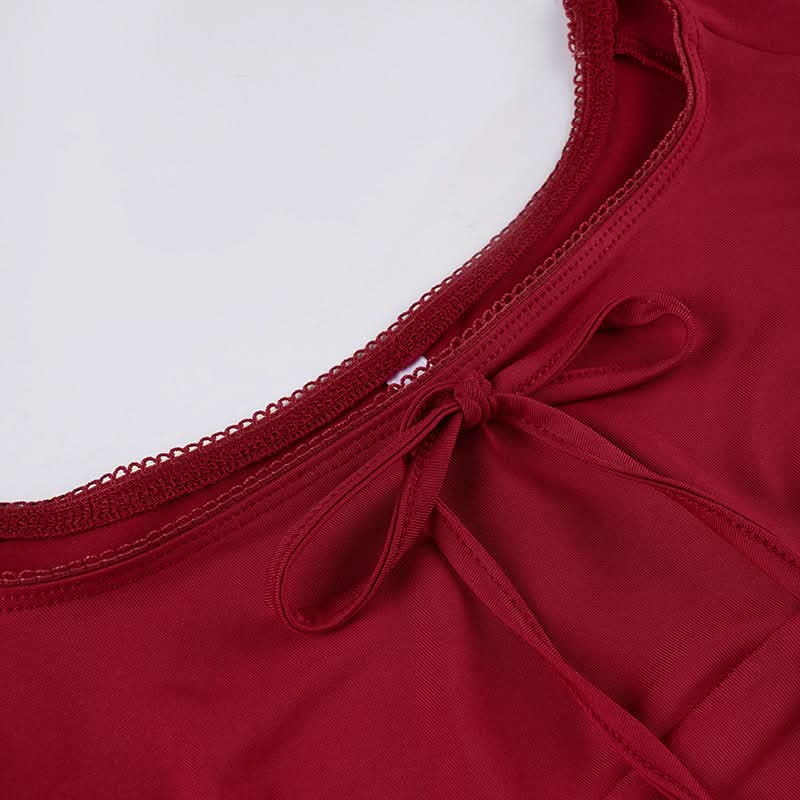 Autumn Blossom Square Neck Tie-Front Cap Sleeve Top - Deep Berry