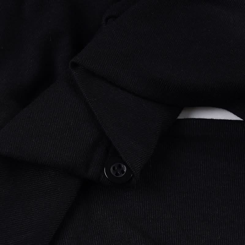 Effortless Fall Chic: Black Halter V-Neck Top with Backless Design & Button Detail