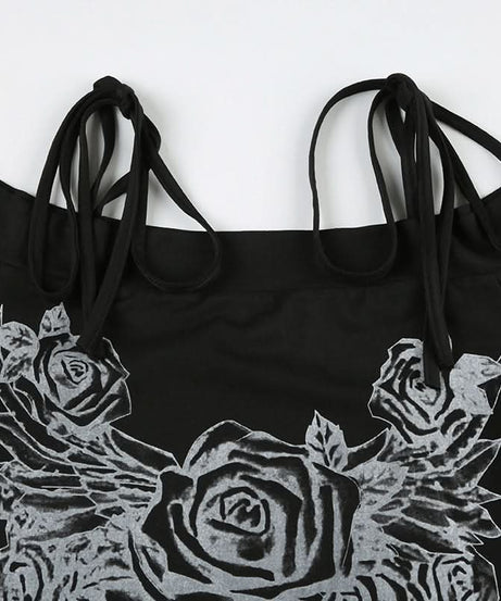 Bewitching Rose Wing Off-Shoulder Top | Y2K Grunge Graphic Tee for Spooky Season