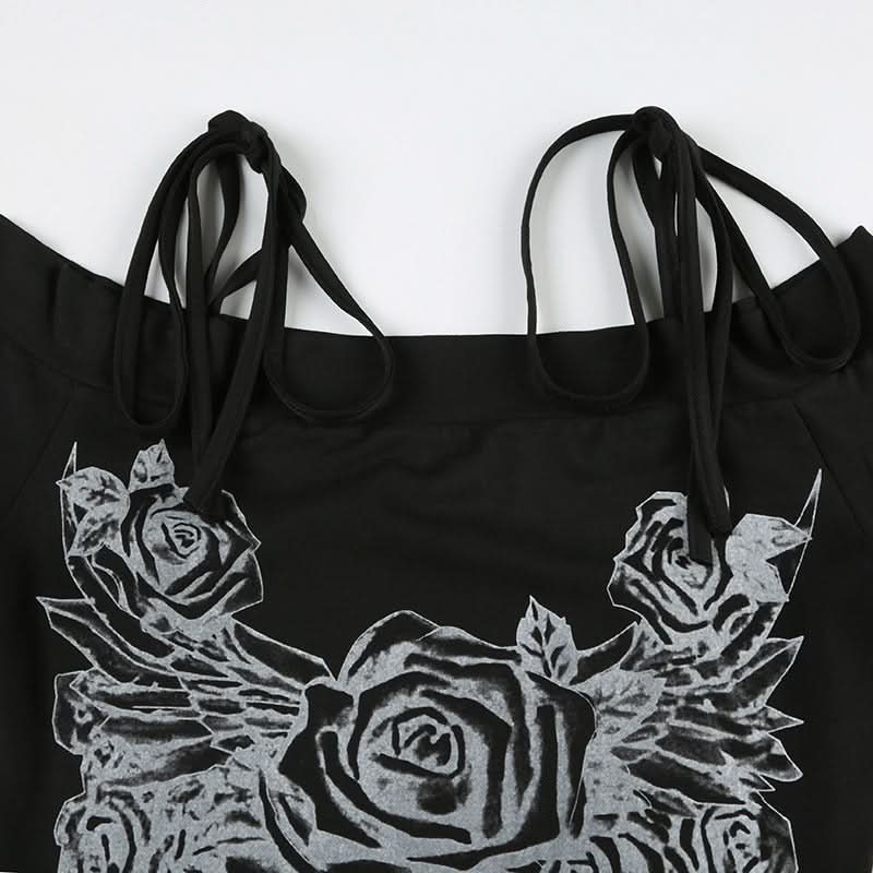 Bewitching Rose Wing Off-Shoulder Top | Y2K Grunge Graphic Tee for Spooky Season