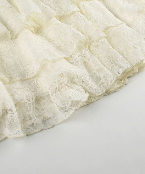 Ivory Lace Tiered Ruffle Halter Mini Dress - Your Ultimate Fall Getaway & Resort Essential