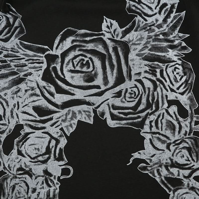 Bewitching Rose Wing Off-Shoulder Top | Y2K Grunge Graphic Tee for Spooky Season